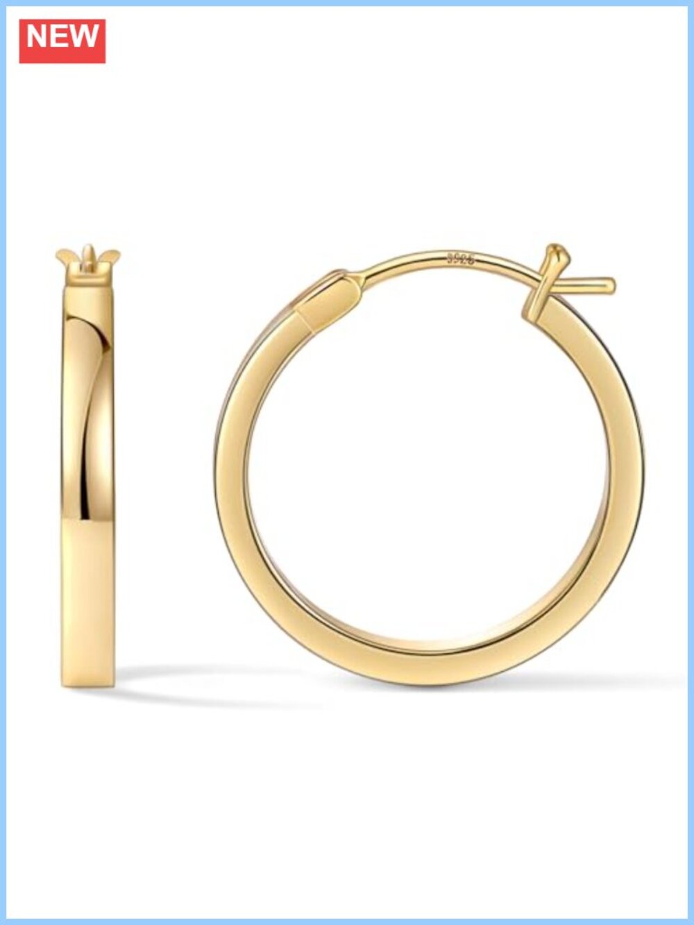 14K Gold Plated Flat Hoop Earrings for Women Lightweight Hypoallergenic